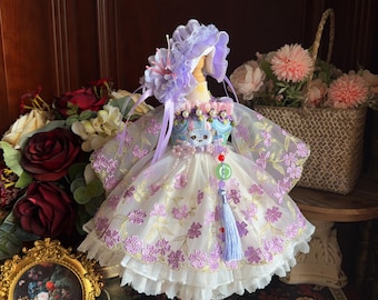 1/3 1/4 1/6 BJD Purple Embroidery Dress with Bonnet & Chinese Tassel Doll Clothing