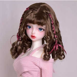 BJD かわいいロング 2 編み髪 ミルクシルク ヴィンテージ編み込みカーリーヘア 1/3 SD 1/4 MSD 1/6 YOSD 1/8 ラティ ドールウィッグ スマートドールアクセサリー