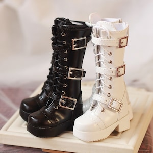 Black Leather Doll Boots Bjd High boots for 1/3 BJD Shoes SD Boots ,1/4 MSD Shoes,Uncle Doll Shoes,Fashion Bjd Boots Leather Shoes for Dolls
