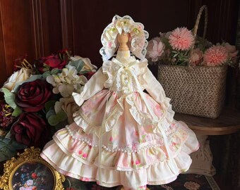 Pink Floral Lolita BJD Dress Ruffle Pearl Doll Clothes for 1/3 1/4 1/6 BJD Outfit
