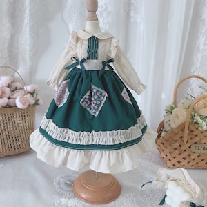 Vintage Green Doll Clothes Bjd Dress Outfits for 1/3 1/4 1/6 Blyth/Yosd/Ob27/Msd/Mdd/SD10/DD/Smart Doll Clothing