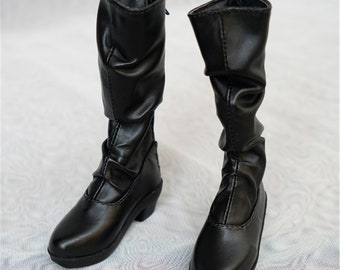 BJD Doll Boots: 1/3 Scale Black Leather High Heel Shoes
