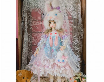 Doll size plushie plush bunny rabbit cute stuffed animal BJD Dollfie toy Pink 