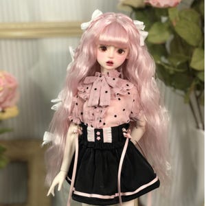 BJD Center Part Princess Braid with Bowknot Wig Doll Curly Wig for 1/3 1/4 1/6 BJD Dolls  6-7&quot; 7-8&quot; 8-9&quot; Soft Doll Wig Bjd Long Curly Hair