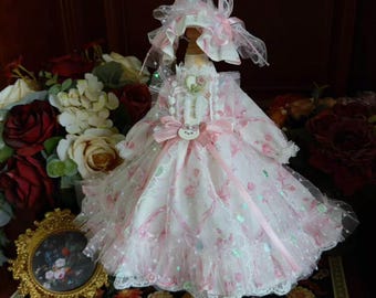 Custom Peach Floral Stalk Lolita BJD Doll Dress Outfit Clothing for Blythe Cotton Doll