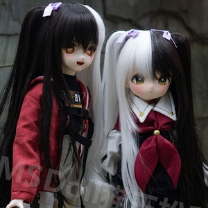 BJD Doll Wig: Long Two-Tone Black & White, 1/6 1/4 MSD SD Size
