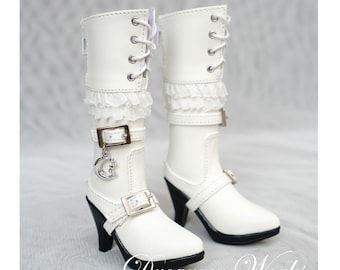 Botas de boneca 1/3 SD: sapatos de boneca BJD punk brancos com cadarço