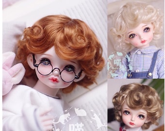 1/3 1/4 1/6 1/8  Bjd Wig Short Doll Wig Curly BJD Wig 8-9” 7-8“ 6-7” 5-6“ for Dolls Accessories,BJD Short Wig Curly Doll Hair