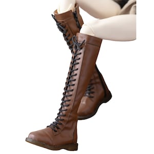 BJD Doll Lace-Up Knee-High Boots: Leather Martens Style