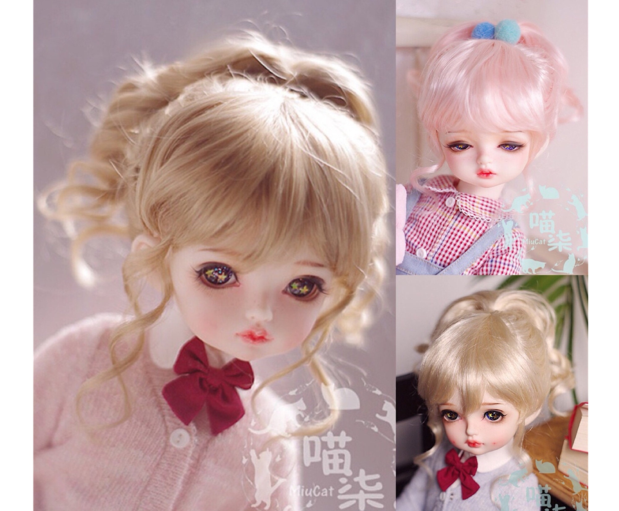  Lllunimon SD BJD Doll Hair Wigs, Pink Short Curly Doll Wig Heat  Resistant Fiber Synthetic Wig Doll Accessories,for 1/3 BJD Doll : Arts,  Crafts & Sewing