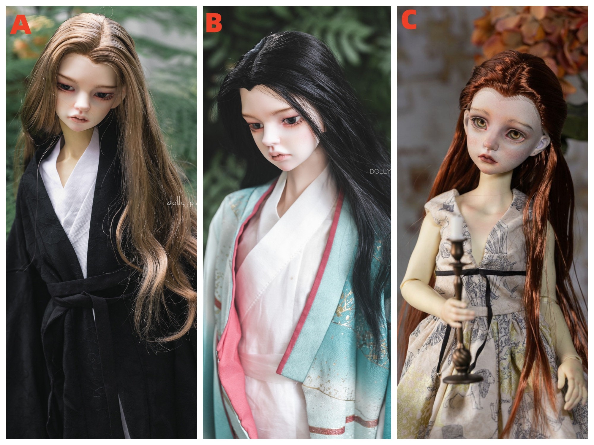 ロングブラウンBJDドールウィッグ：1/3、1/4、1/6サイズ（8-9、7-8、6