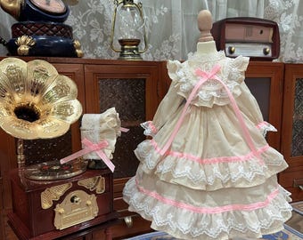 Lace Doll Dress with Hair Accessory: Fits 1/3, 1/4, 1/6 BJD Dolls