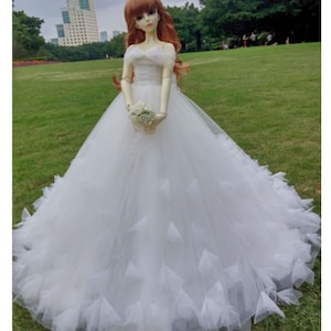 BJD ウェディングドレス ホワイト ドール ガウン ドレス ヘッドスカーフ付き 1/3 1/4 BJD 衣装 Msd/Minifee/SD/スマート ドール/Dollfied Dream/Big Girl ドール用