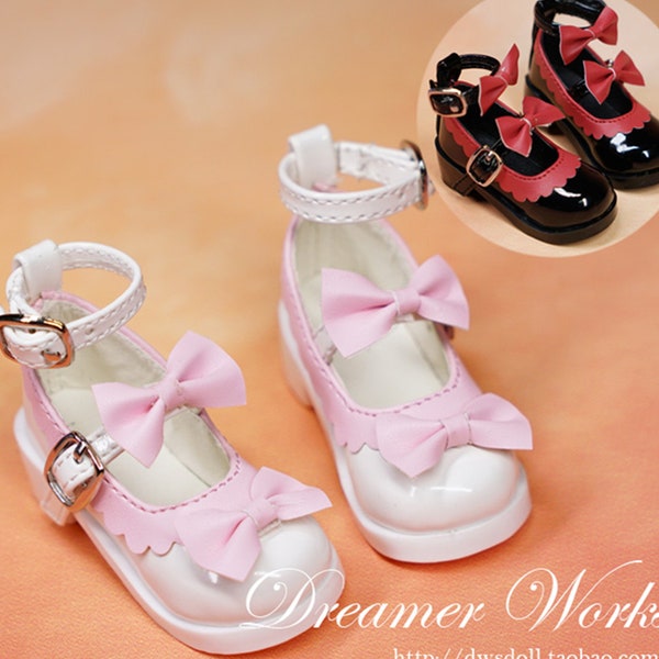 1/3 1/4 BJD lolita Double Bow Princess Shoes Doll Buckle Shoes  Bjd Doll Leather Shoes Lolita  Princess Shoes Buckle Shoes