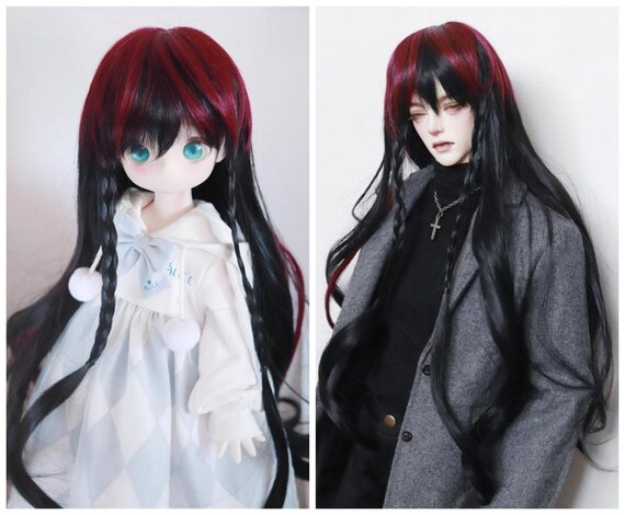8～9インチ BJD ドール用ウィッグ：ロングカーリーピグテールヘア、1/3
