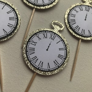 Pocket Watch Cupcake Toppers | Midnight Cupcake Toppers | Clock Face Cupcake Toppers | New Years Eve Toppers | Cinderella Cupcake Toppers