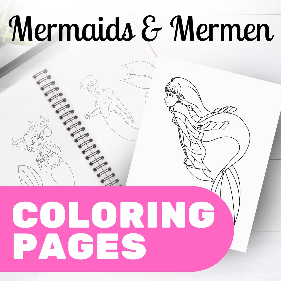 Mermaid & Merman Coloring Pages for Kids, Tweens, and Teens INSTANT ...
