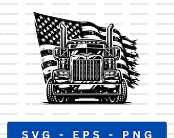 American Flag Semi Truck SVG, Distressed Patriotic Big Rig Driver (Digital Download)