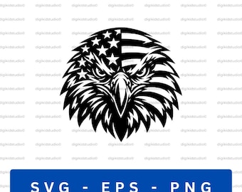 Patriotic Eagle Head SVG, American Flag Bald Eagle Cut File (Digital Download)