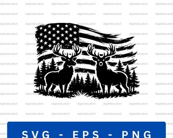 Buck Deer American Flag SVG, Patriotic Forest Hunting Design (Digital Download)
