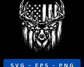 Buck Deer Head SVG, Distressed American Flag, Patriotic Hunter Design (Digital Download)