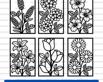 Floral Wall Panel SVG Bundle – 6-Piece CNC Cut Design (dxf, svg, eps)