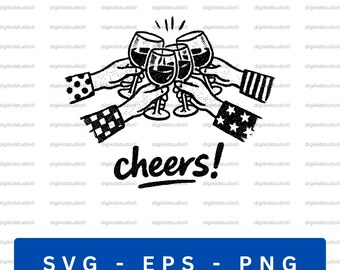 Cheers Wine Glass SVG, Celebration Party Cut File (Digital Download)