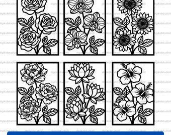 Floral Wall Panel SVG Bundle – CNC Cut Flower Designs (dxf, svg, eps, png, pdf)