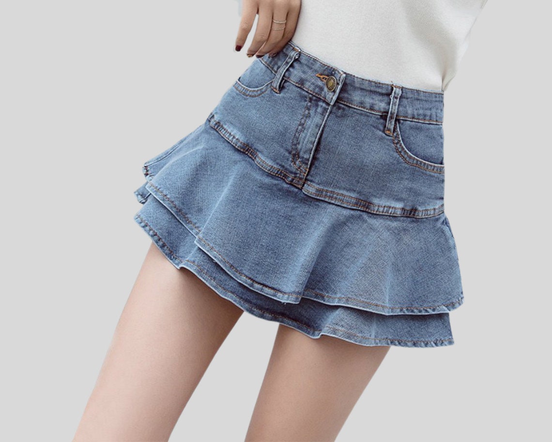 Denim Short Skirt Booty Short With Skirt Jean Shorts - Etsy
