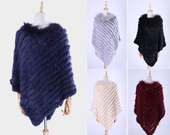 Poncho Cape Coat Women | Warm Knit Poncho | Real Rabbit Fur Stole | Knitted Pullovers | Winter Cape Wrap