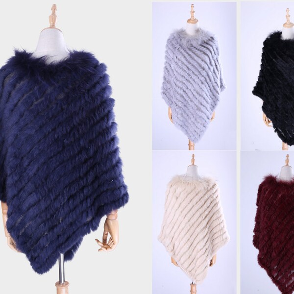 Poncho Cape Coat Women | Warm Knit Poncho | Real Rabbit Fur Stole | Knitted Pullovers | Winter Cape Wrap