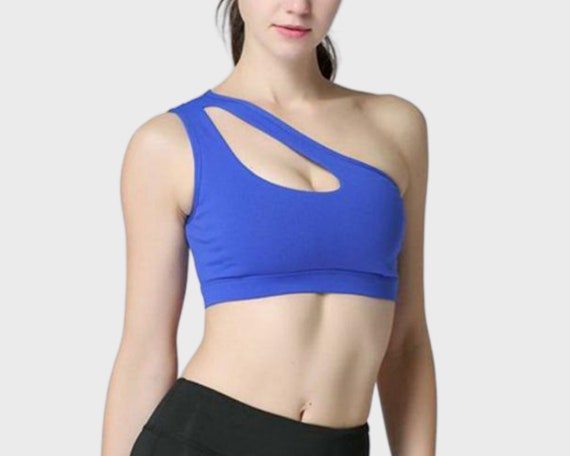 Buy One Shoulder Sports Bra Padded Yoga Crop Top Soft Gym Bra
