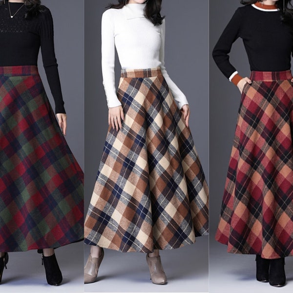 Wollen Geruite Rok Dames | Warme rok met hoge taille | Midi plooirok | Winterrok | Grote maten geruite rokken | Streetwear