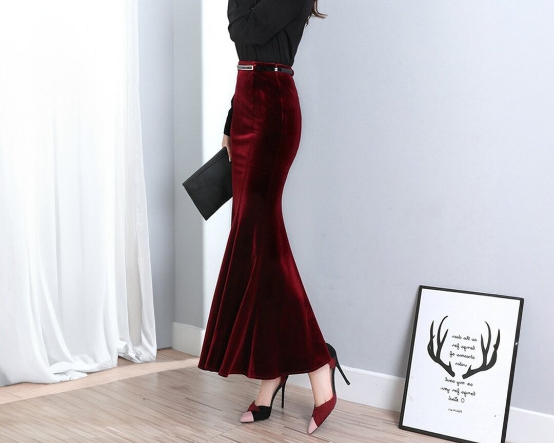 Long Velvet Skirt Mermaid Festival Skirts Vintage Maxi Skirt High