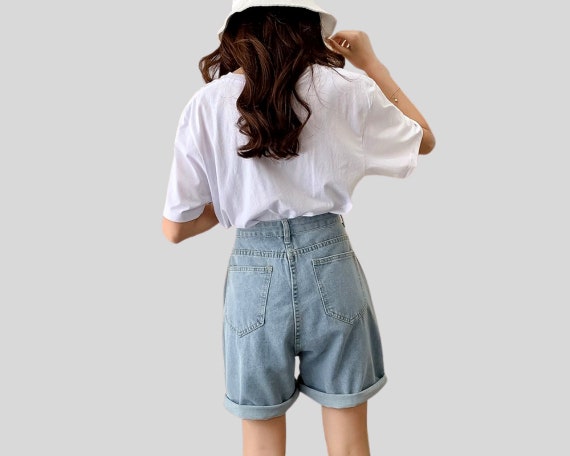 Denim Bermuda Shorts Women High Waisted Jean Shorts Wide Legs