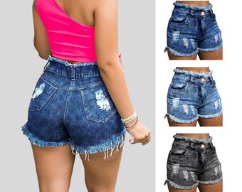 Jean Shorts Women Ripped Denim Booty Shorts Ripped Mini Shorts High Waisted Short Jeans Ladies Streetwear Shorts Stretchy Cut Off Partywear