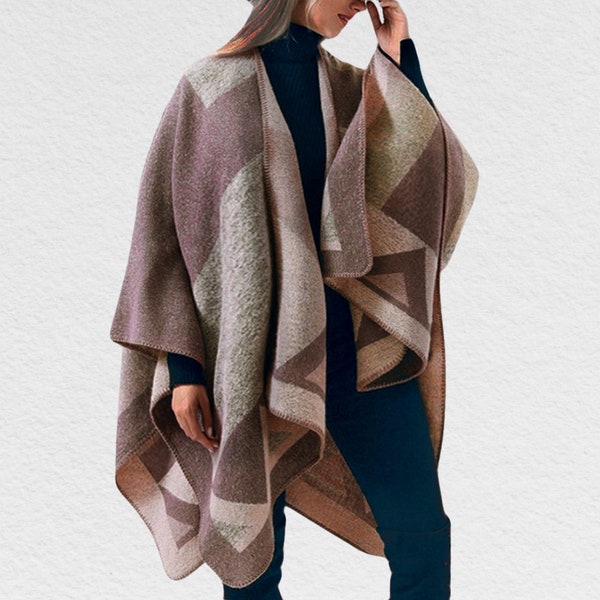 Cozy Warm Blanket Cloak Scarf Sweater pour les femmes |  Châle doux tricoté poncho cape écharpe | Couverture longue et décontractée surdimensionnée |  Cap d’hiver
