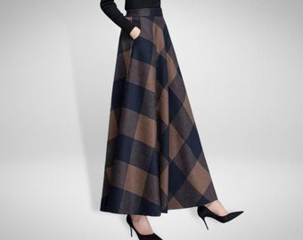 Wool Plaid Skirt Women - High Waist Warm Skirt - Maxi Pleated Skirt - Plus Size Long Skirts - Autumn / Winter Casual Skirt | Streetwear