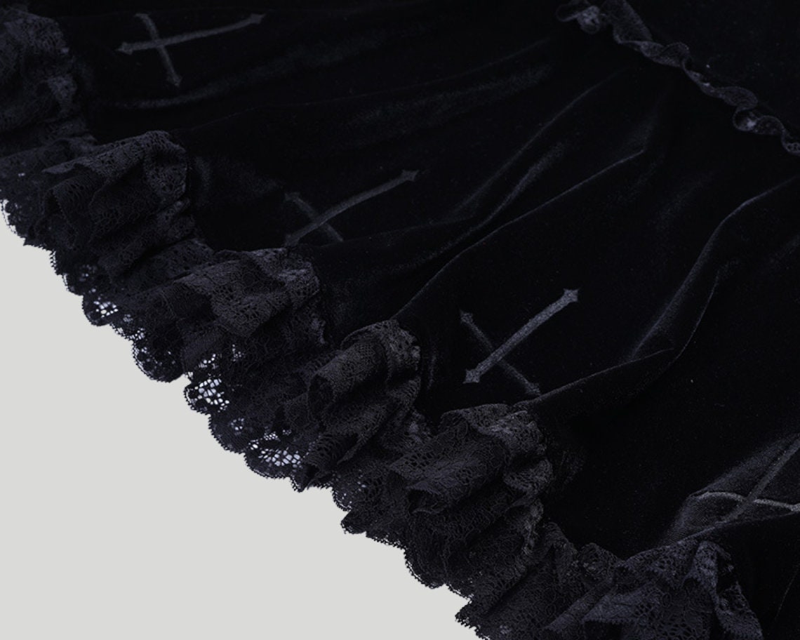 Gothic Velvet Skirt Black Mini Skirt Black Lace Goth Skirt | Etsy