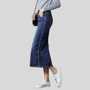 Casual Long Denim Skirts Women | Vintage Jean Maxi Skirt | Womens Summer Blue and Black Denim Skirt | High Waisted Jean Skirts