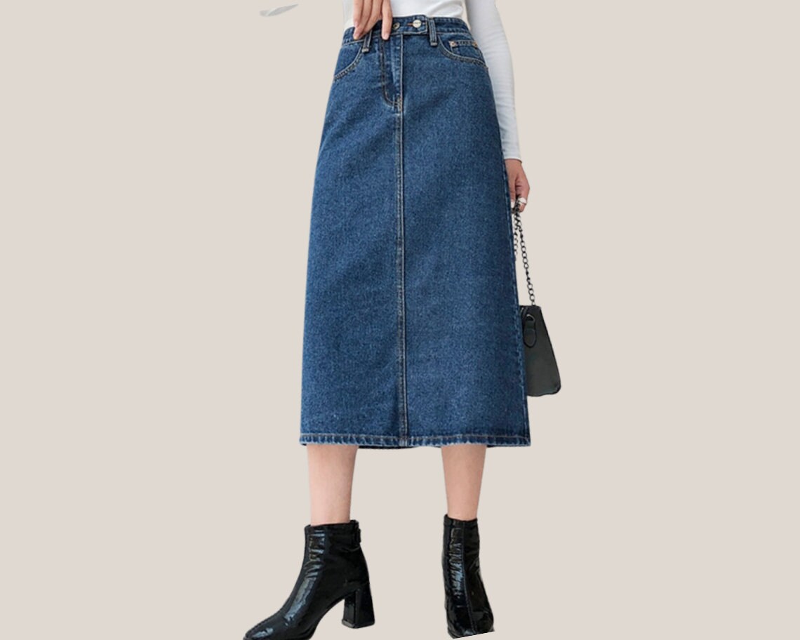 Long Denim Skirts for Women High Waisted Plus Size Denim - Etsy