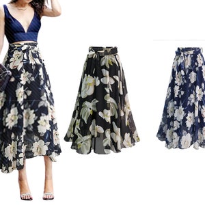 Plus Size Floral Midi Skirt | Lace Up Skirts Women | Chiffon Summer Skirts | Bohemian Streetwear Skirts | High Waist Aesthetic Swing Skirts