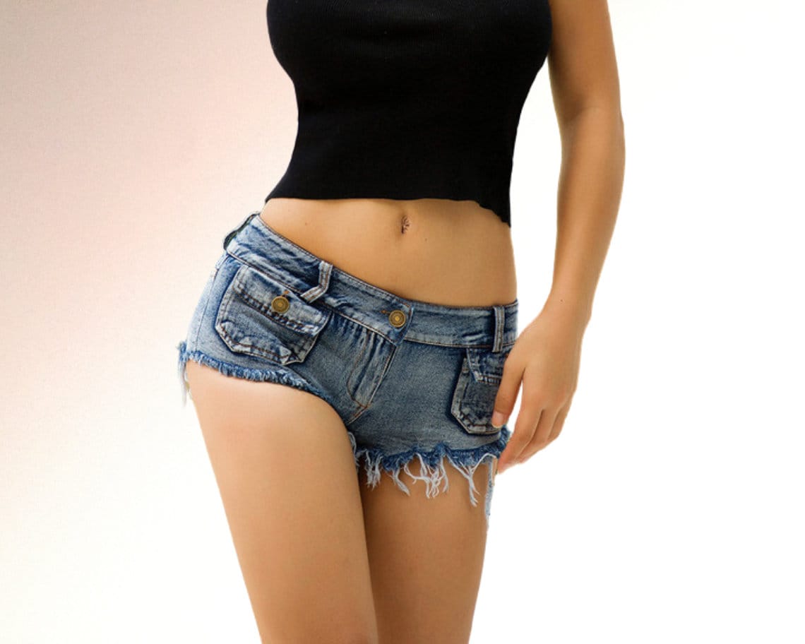 Blue Denim Shorts Women Retro Button up Jean Shorts Sexy Double Pocket  Booty Jeans Skinny Summer Beach Bottom Wear Denim Gifts for Her 