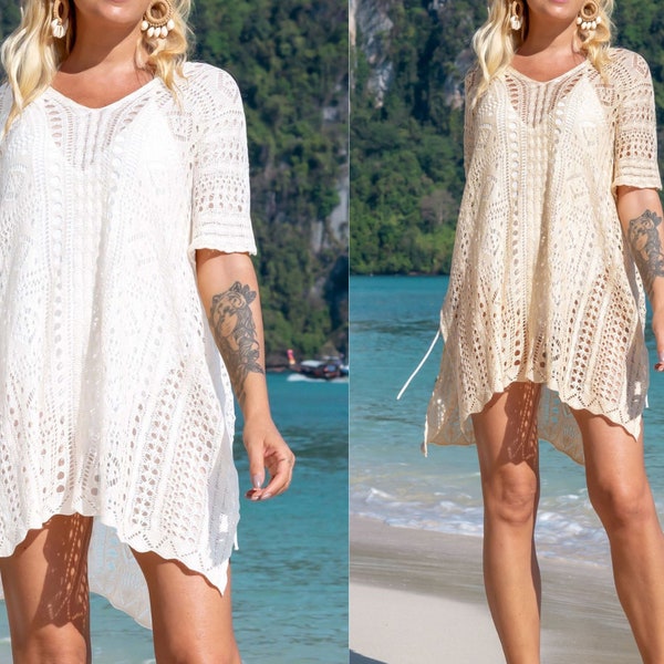 Knit Crochet Cover Up Summer Mini Dress See Through Beachwear Tunic Sundress Lounge Swimsuit Boho Oversize Beach Coverup Gifts For Her