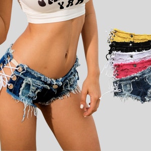 Women Low Rise Cheeky Mini Denim Booty Shorts Hot Pants Bikini Thong  Clubwear