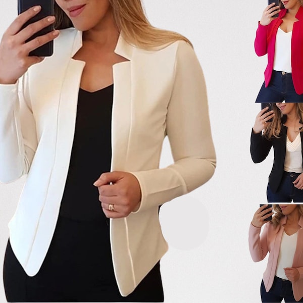 Veste de Costume Cardigan Mince Décontractée Femme - Blazer Professionnel Femme Formelle - Manteaux de Bureau Automne / Hiver