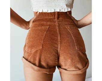 Vintage Shorts Women | Brown Summer Shorts | Elastic High Waisted Casual Shorts Womens | Ladies Streetwear Shorts with Pockets