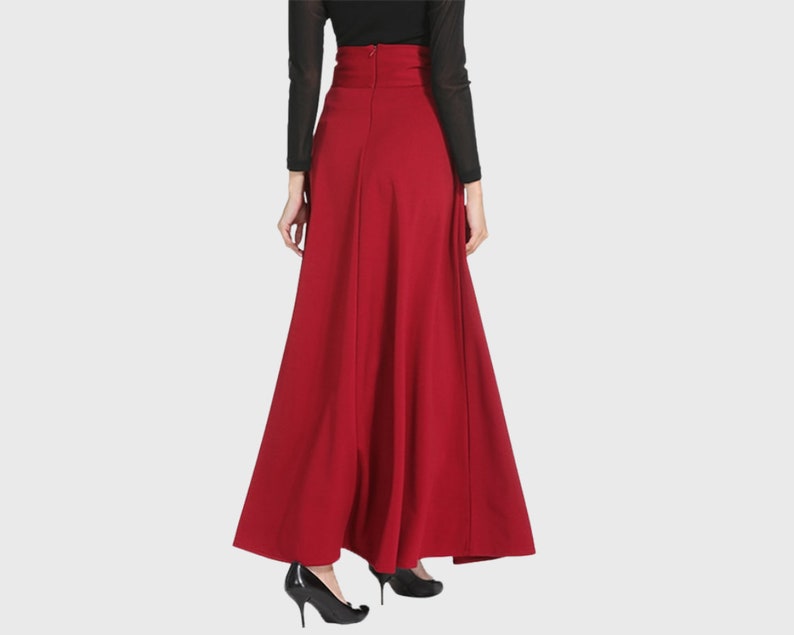 High Waisted Long Skirt Maxi Skirt Black Red Plus Size Skirt | Etsy