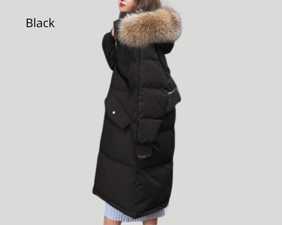 Fur Hooded Puffer Coat Winter Jacket Women Long Down Coat - Etsy