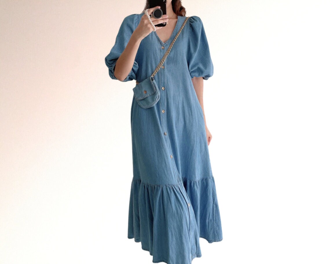 Vintage Denim Dress Long Summer Dresses Loose Ruffle Dress - Etsy